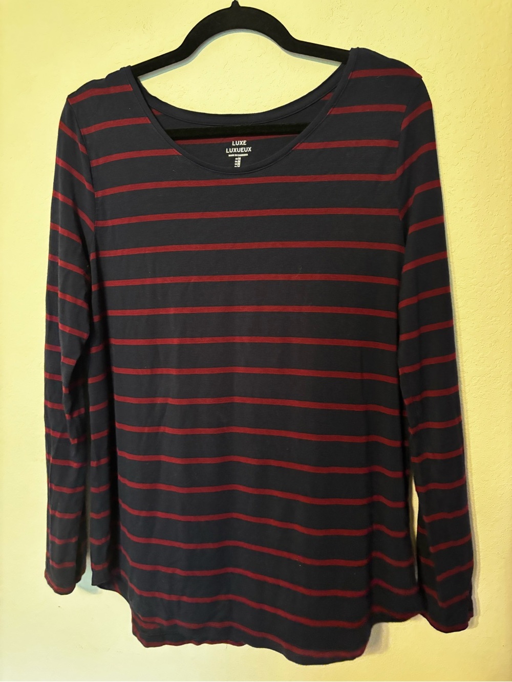 Gap Luxe Long Sleeve Striped Top Sz M Navy Blue Burgundy Scoop Neck